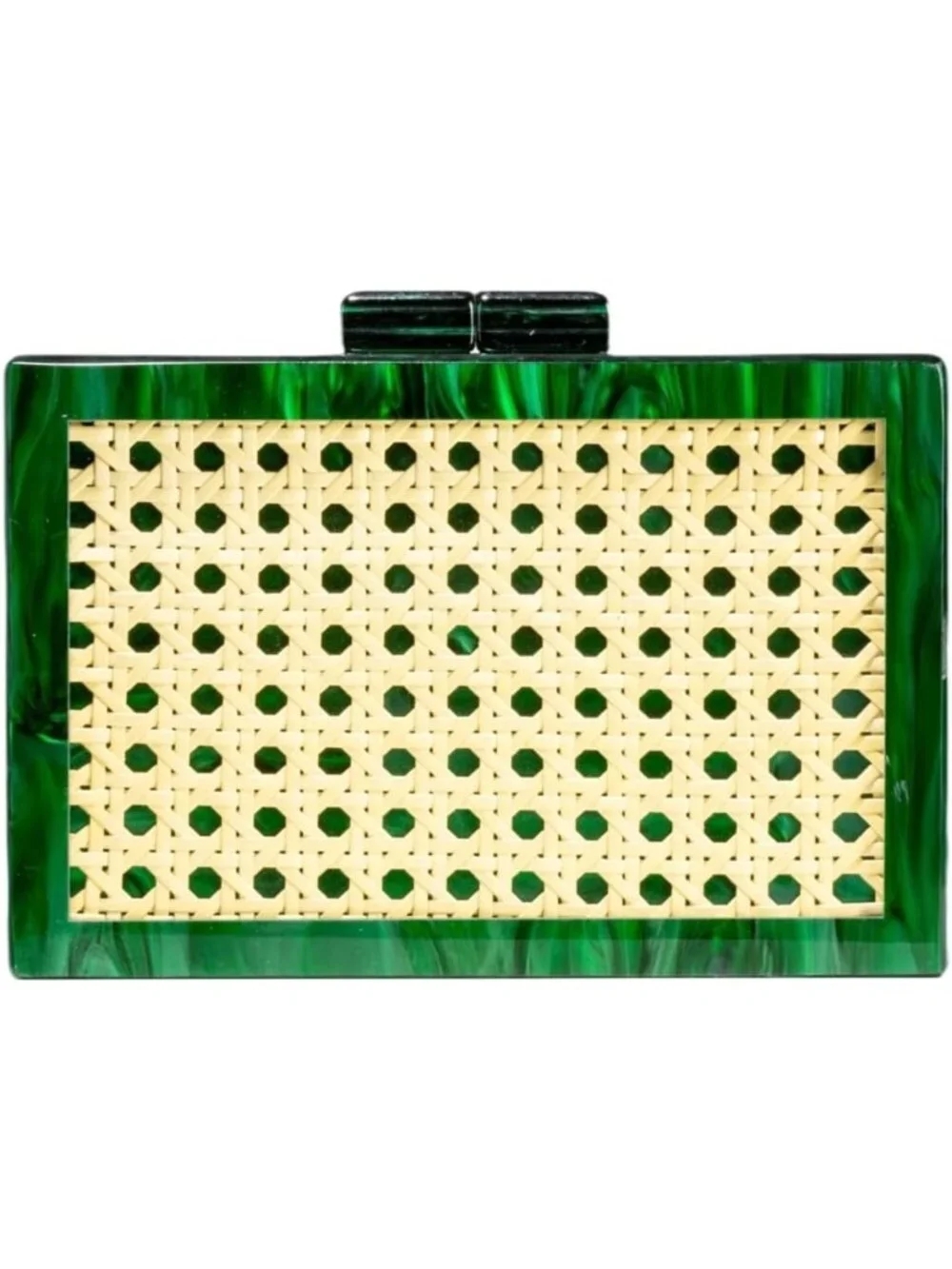 Chic Woven Rattan Square Box Crossbody Handbag | Stylish Acrylic Shoulder Purse